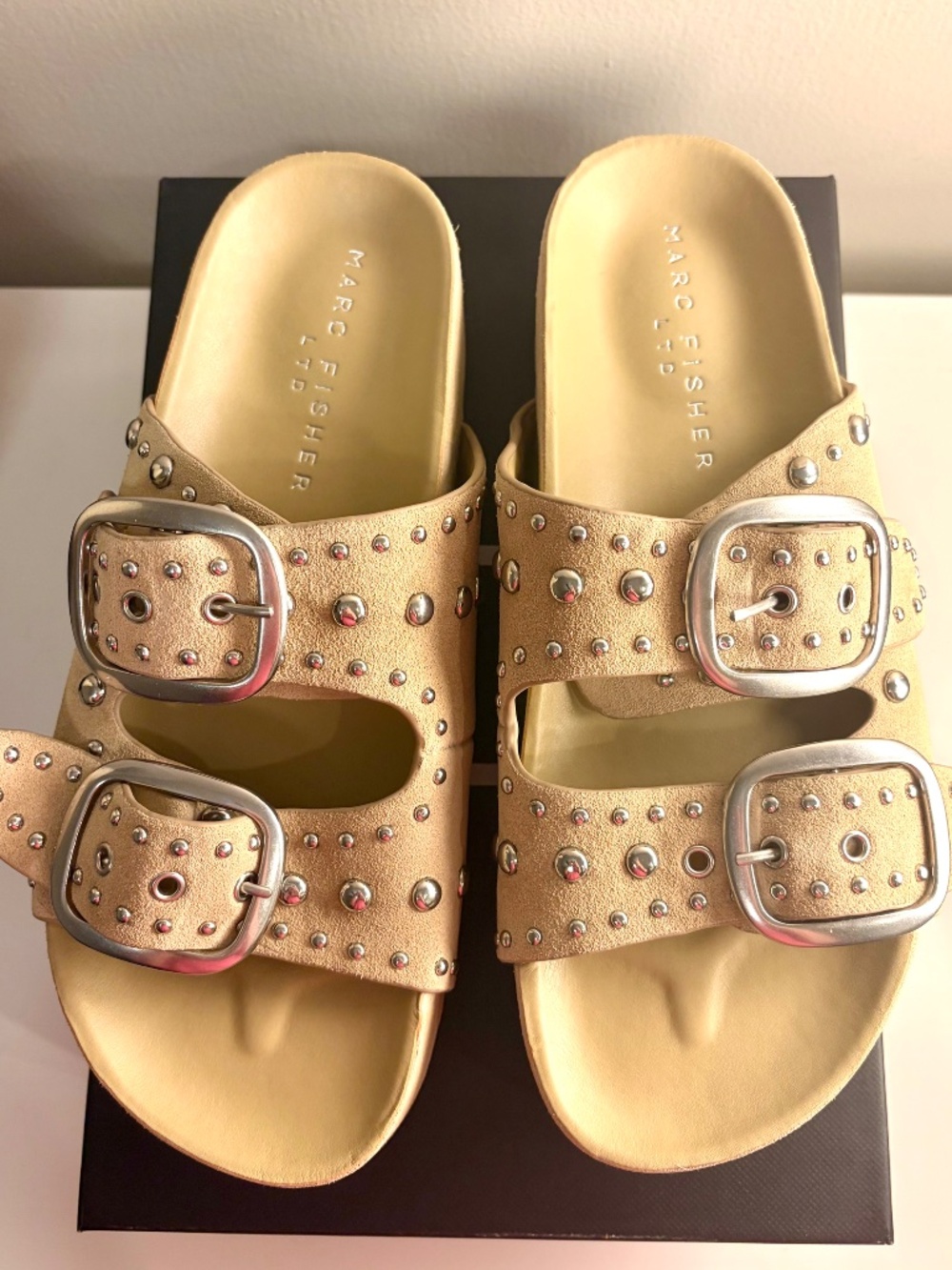 Marc Fisher Sayge Studded Suede Footbed Sandal